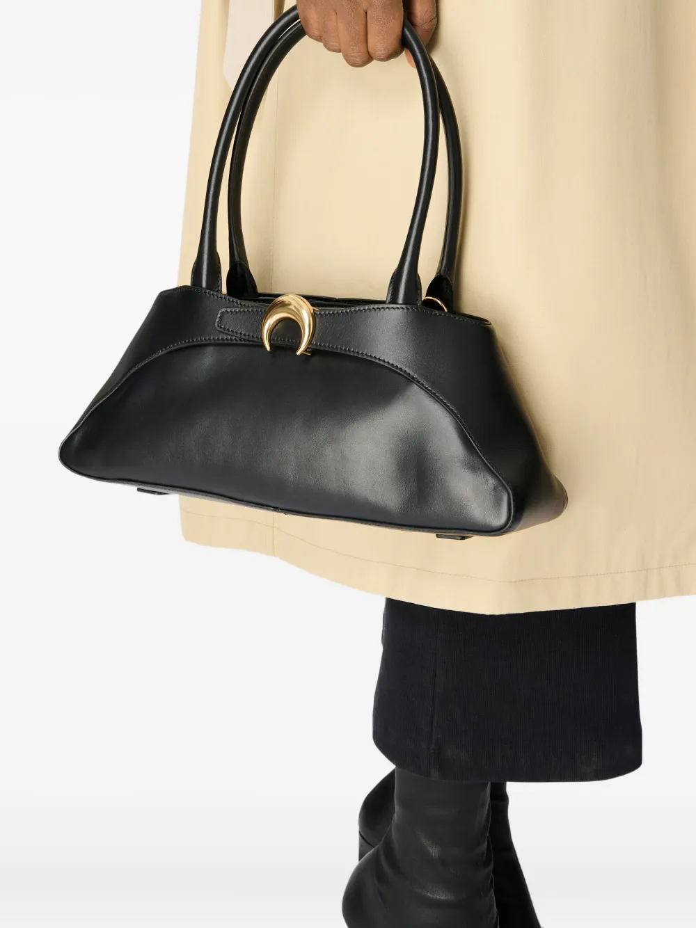 Marine Serre Medium Aurora Smooth-leather Tote Bag In Black