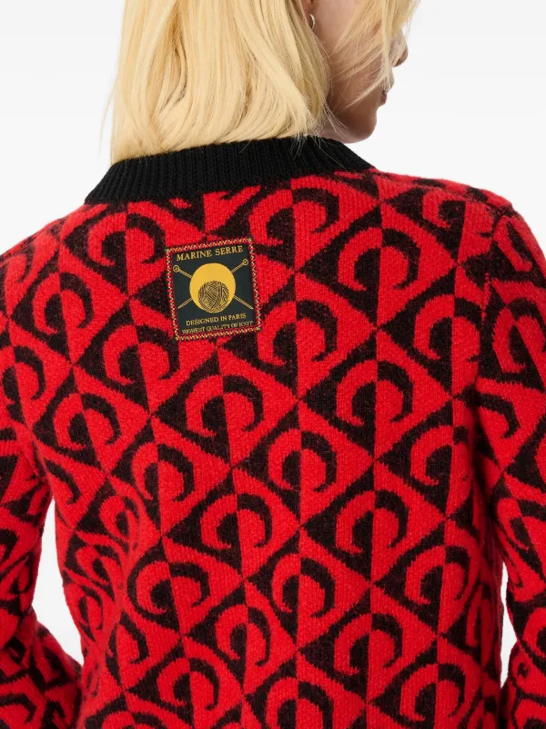 Marine Serre Moon lozenge-knit Cardigan | Red | FARFETCH