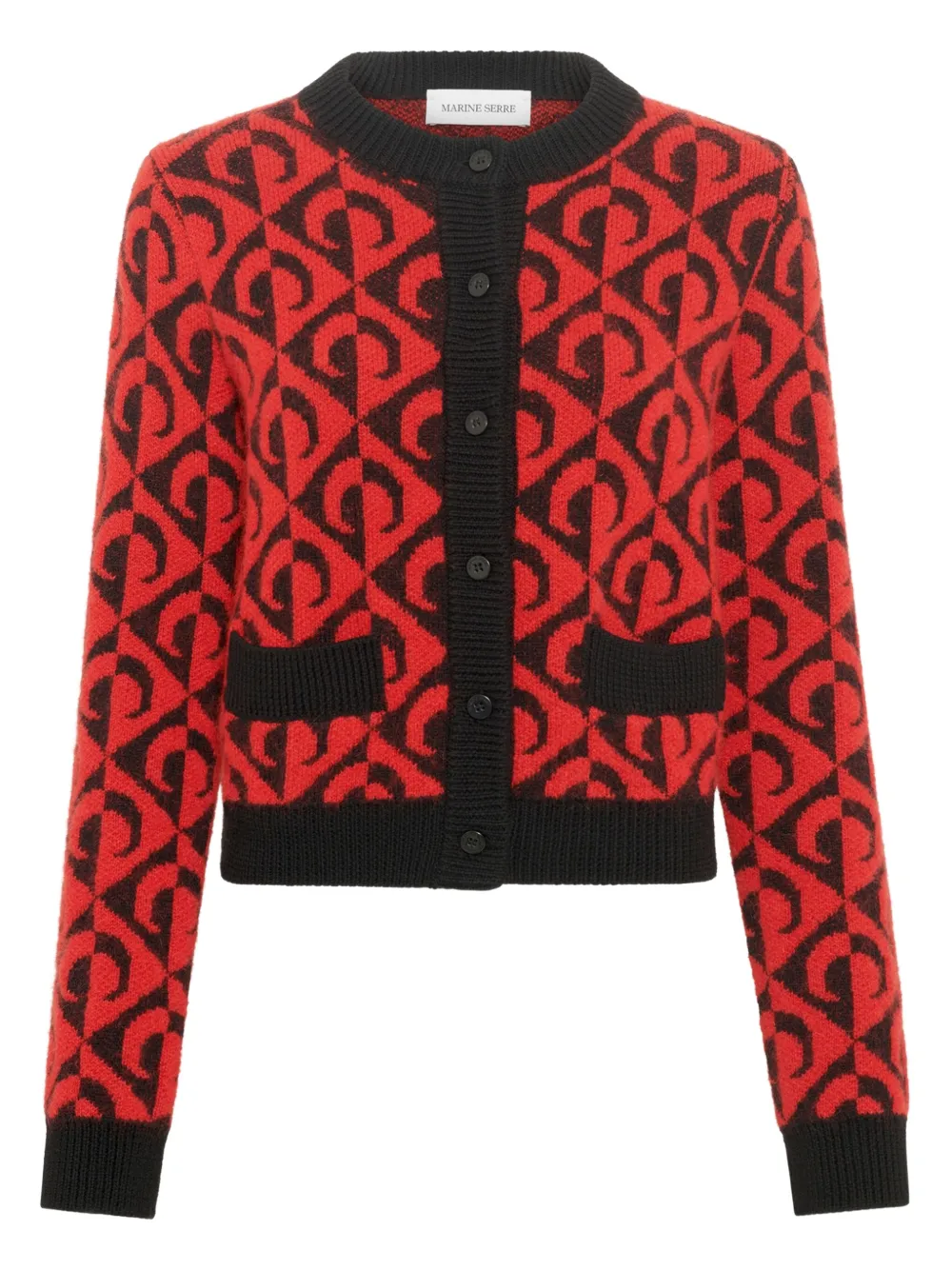 Marine Serre Moon lozenge-knit cardigan - Rosso