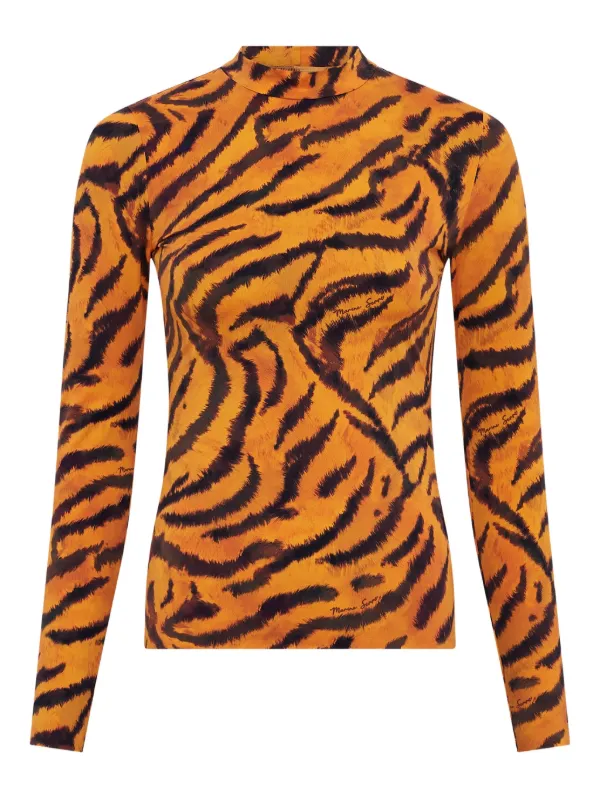 Marine Serre tiger-print Turtleneck Top | Orange | FARFETCH
