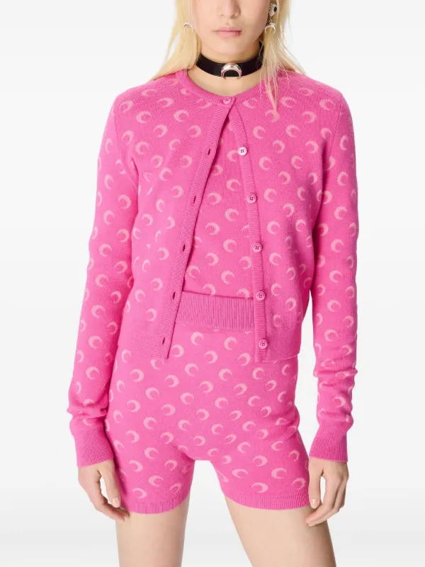 Marine Serre Moon Jacquard Knit Cardigan | Pink | FARFETCH