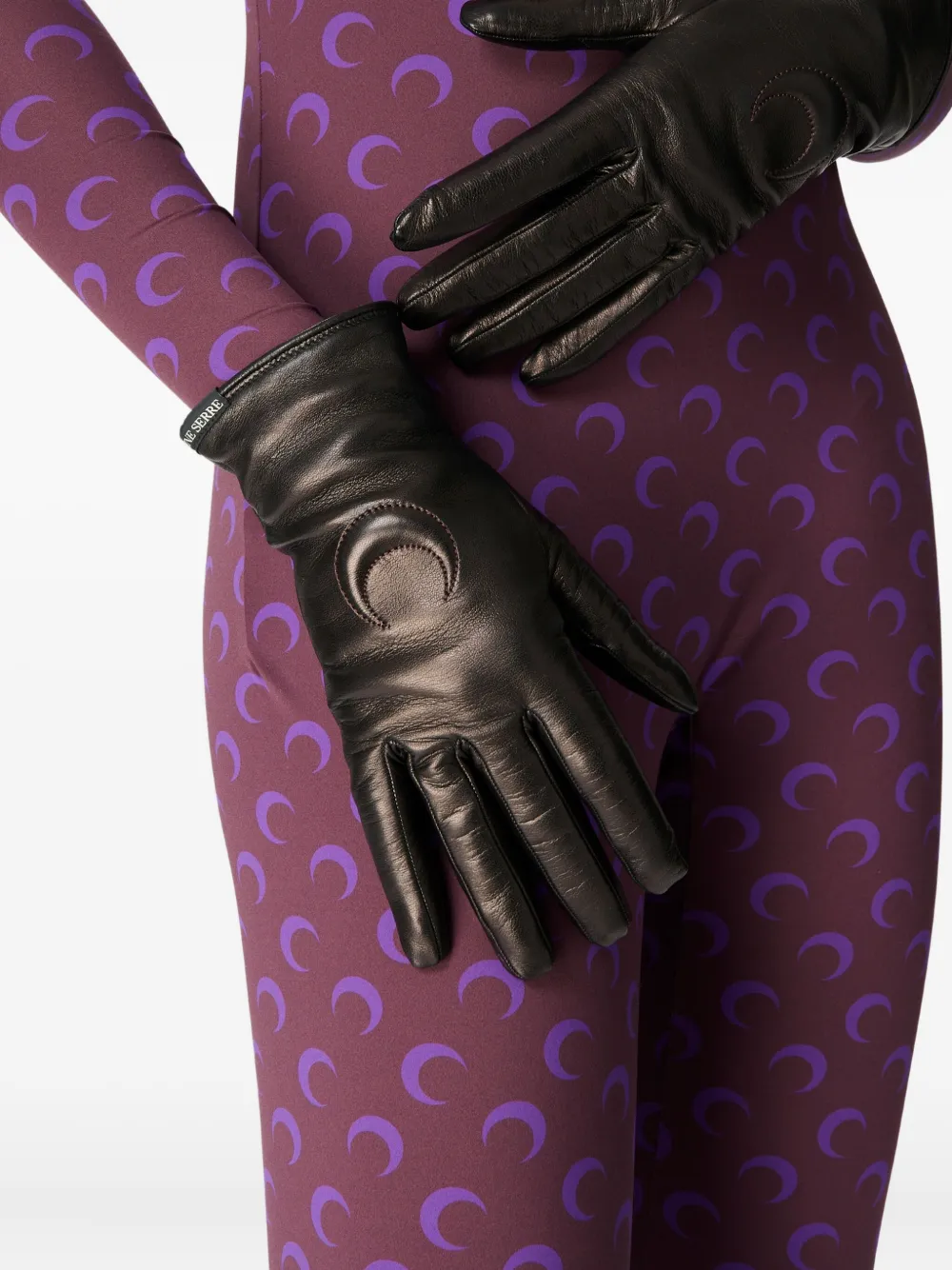 Marine Serre Moon leather gloves - Zwart
