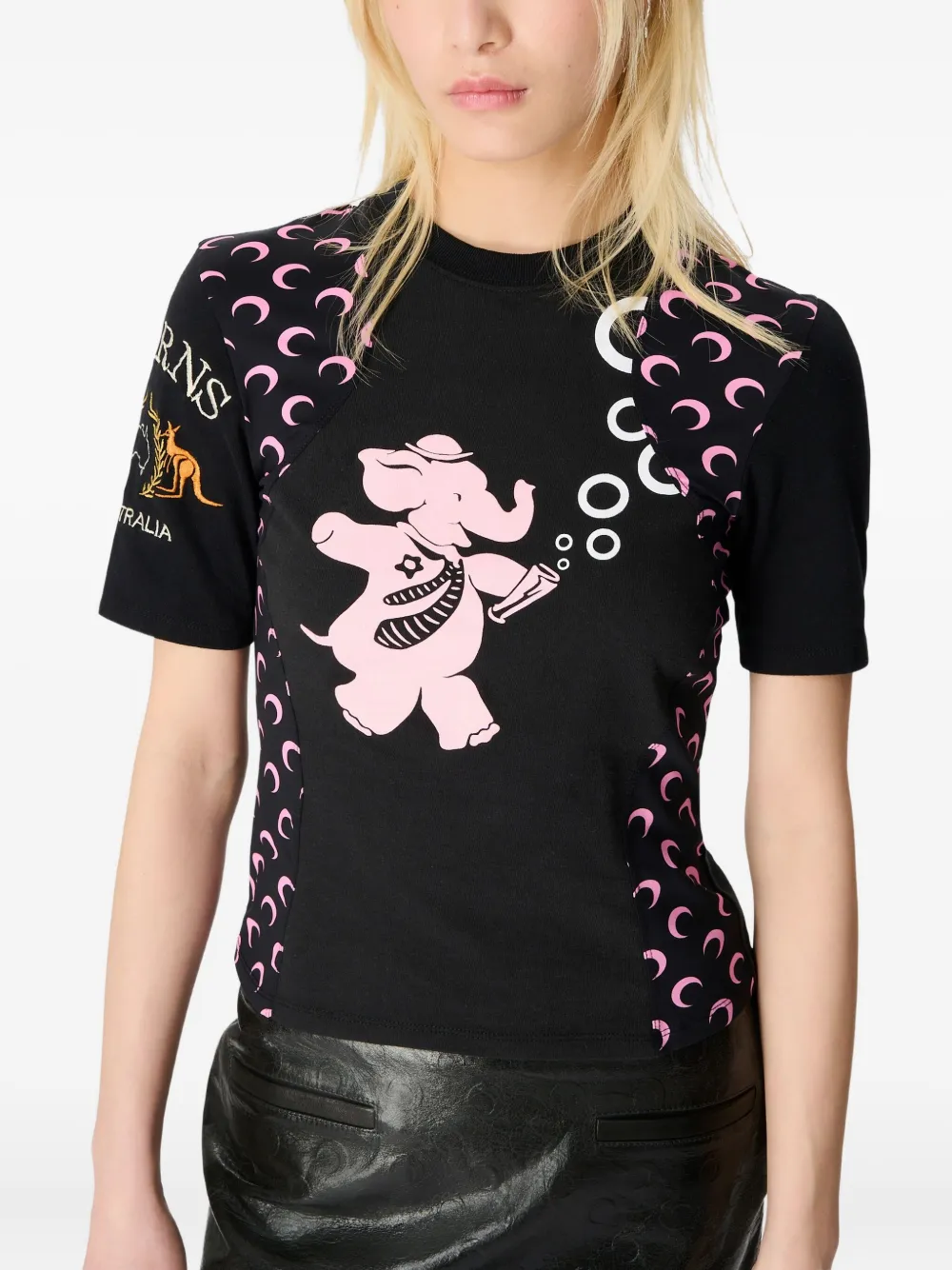 Marine Serre logo-print elephant-graphic T-shirt | Black | Image 1