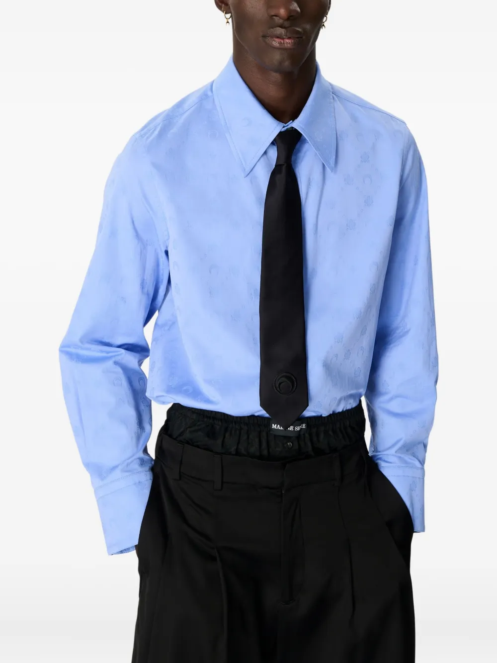 Marine Serre Popeline overhemd met monogram-jacquard Blauw