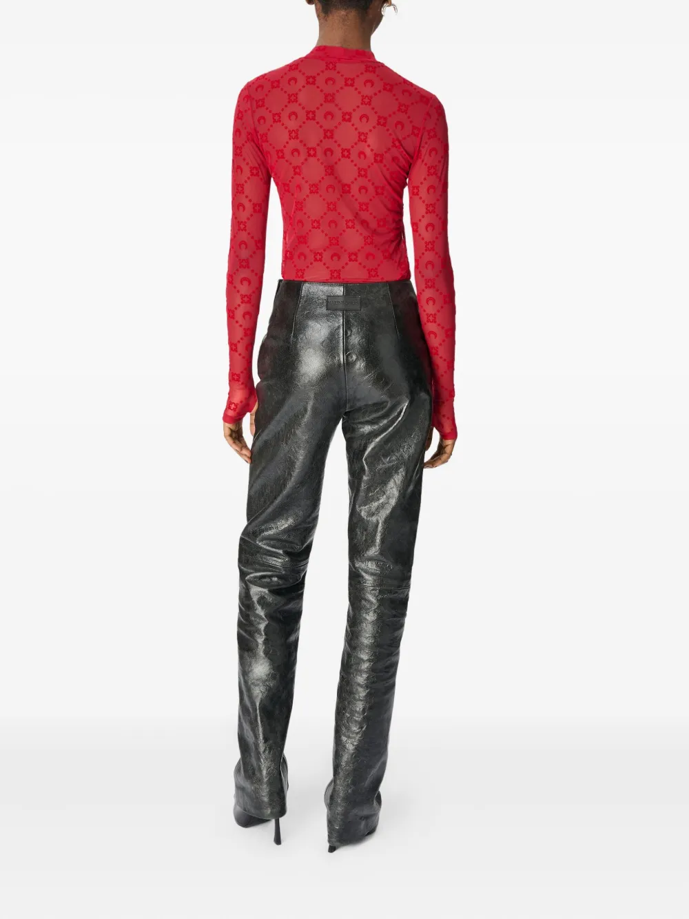 Marine Serre High-neck Long-sleeved T-shirt In Red
