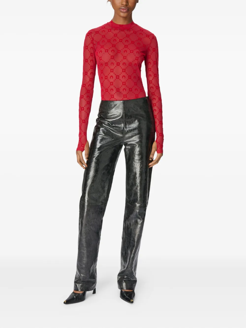 Marine Serre Top met hoge hals en monogram - Rood