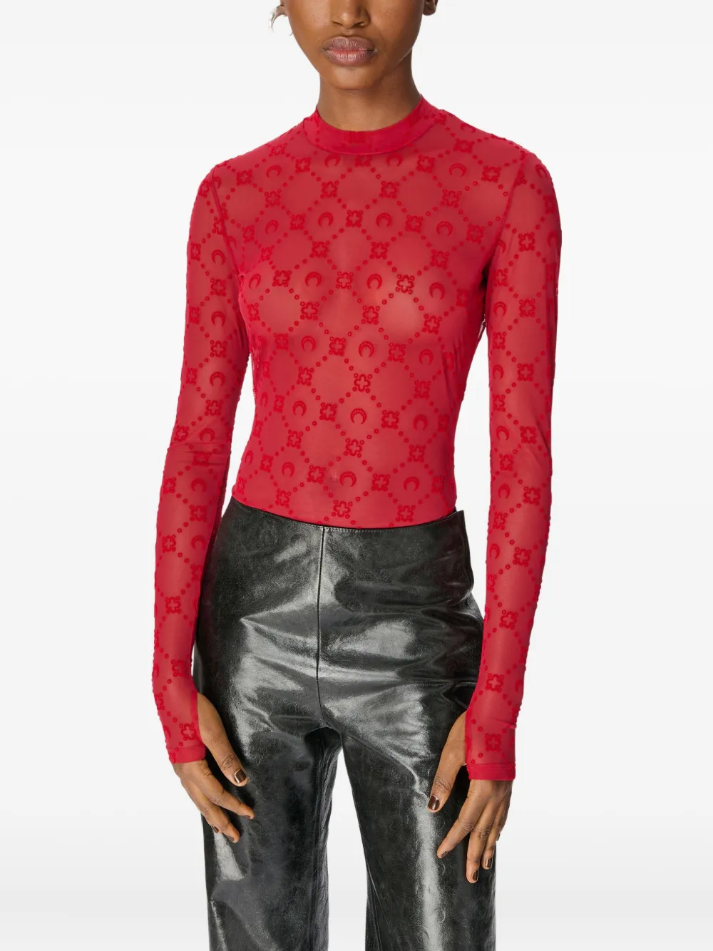 Marine Serre High-neck Long-sleeved T-shirt In Red