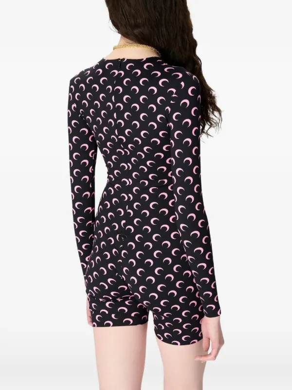 Marine Serre Moon-print Jersey Playsuit | Black | FARFETCH