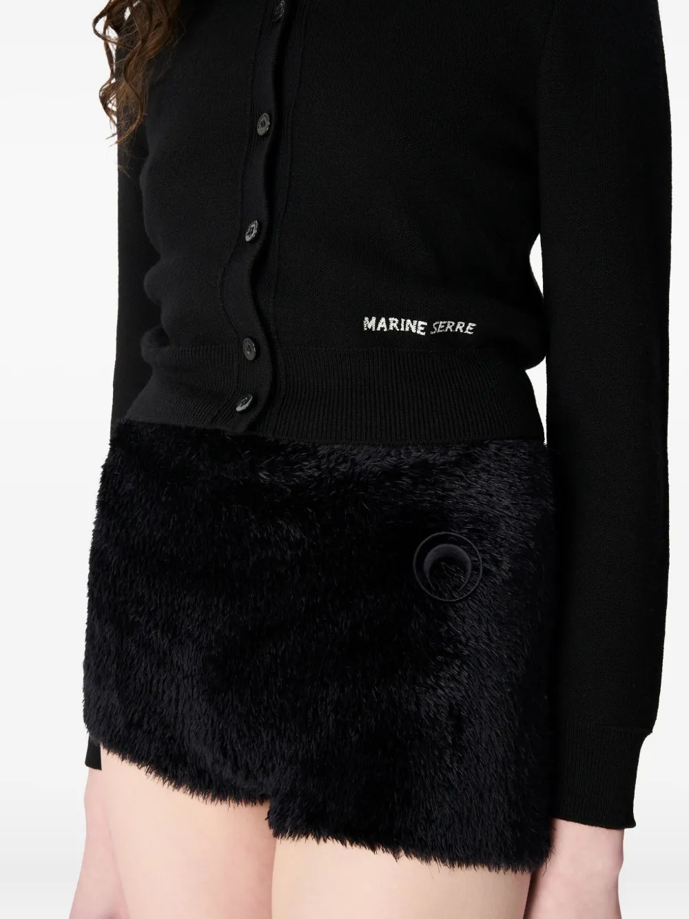 Marine Serre Fluffy-knit Short Shorts In Black