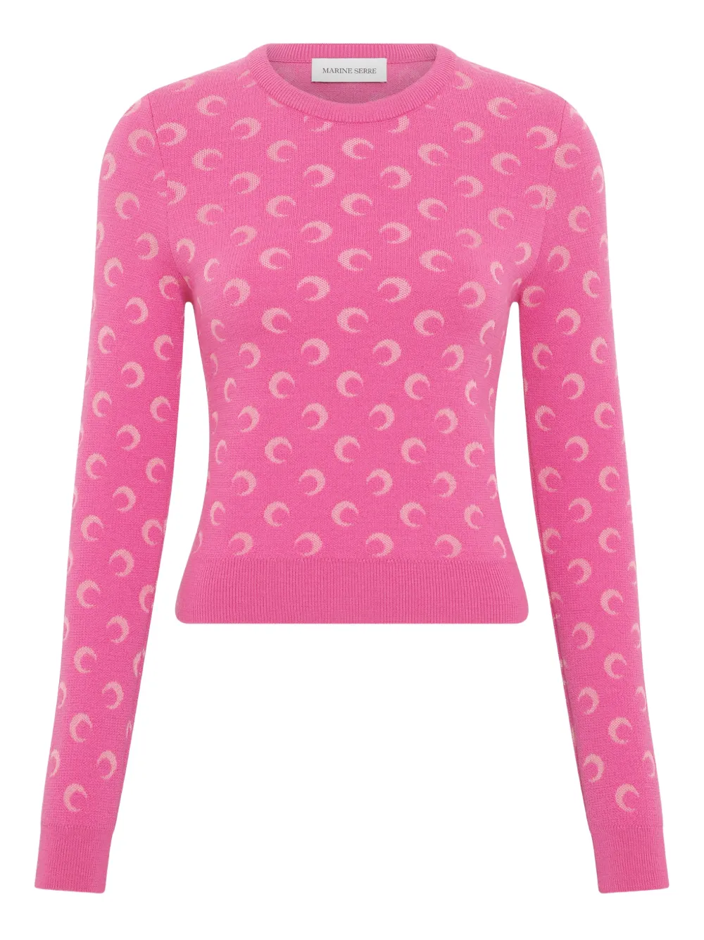 Marine Serre Moon Jacquard Knit Fitted Crewneck Sweater Woman Pink In Pink