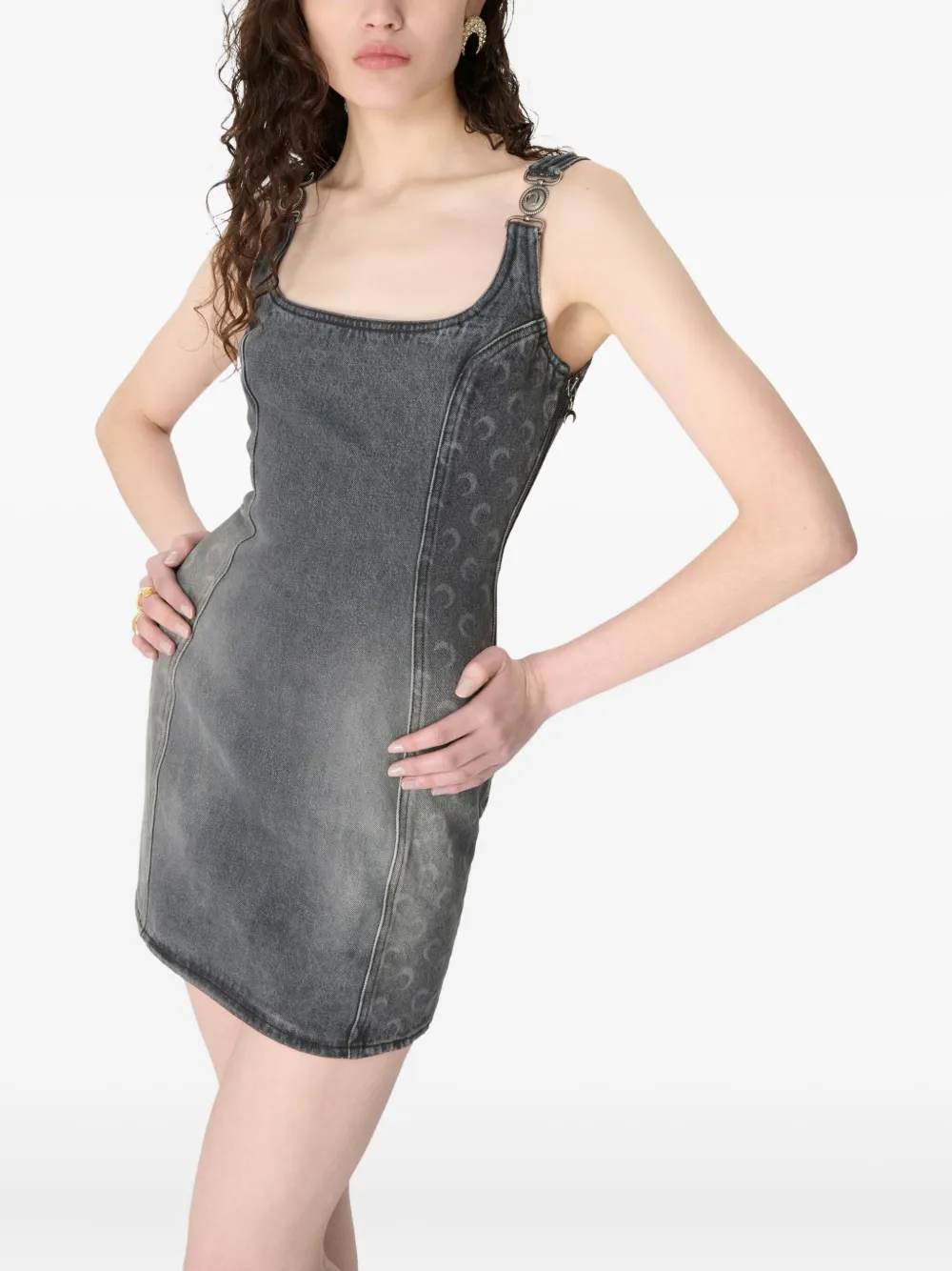Marine Serre Moon Sleeveless Denim Dress In Gray