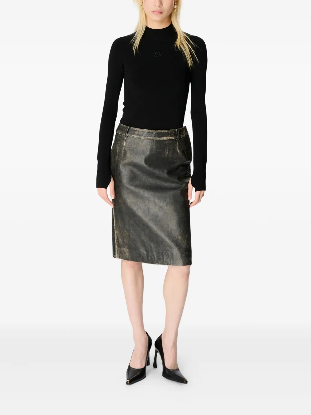 Marine Serre Moon Leather Midi Skirt In Green