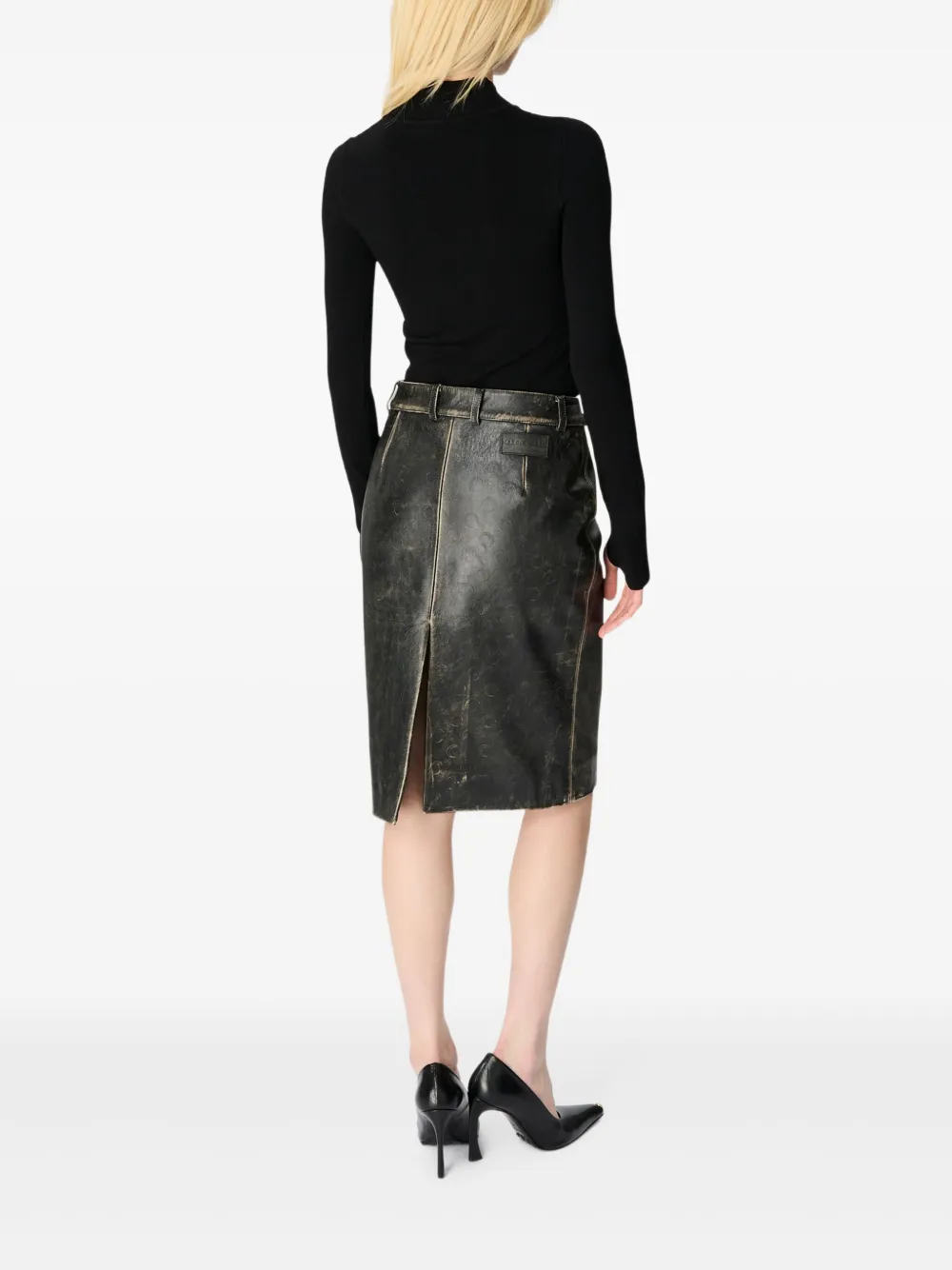 Marine Serre Moon Leather Midi Skirt In Green