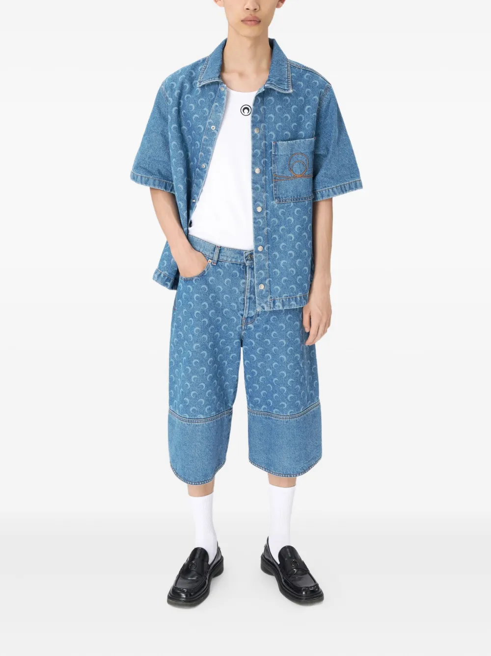 Marine Serre Moon-print denim shirt - Blauw