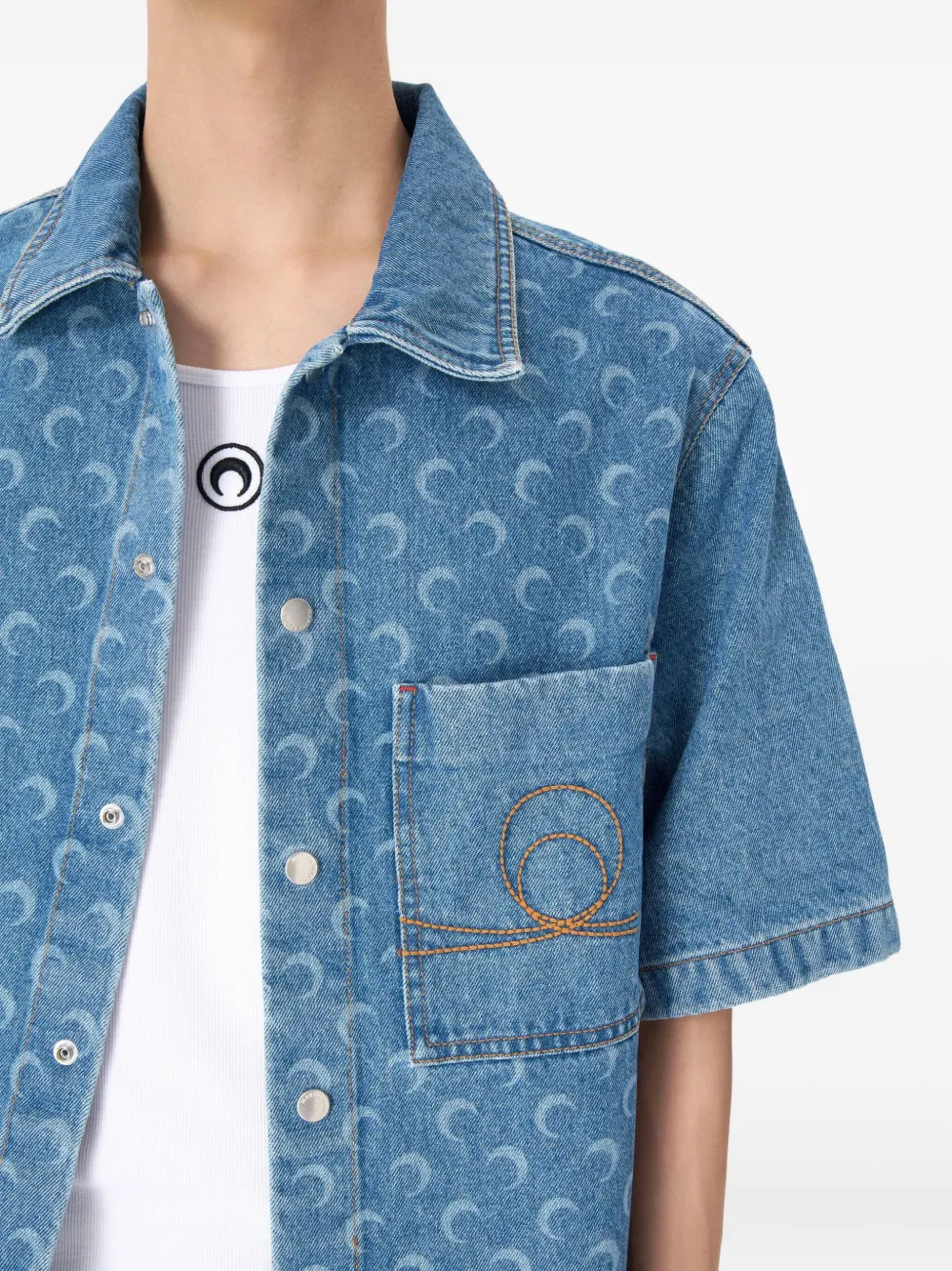 Marine Serre Denim overhemd met maanprint Blauw