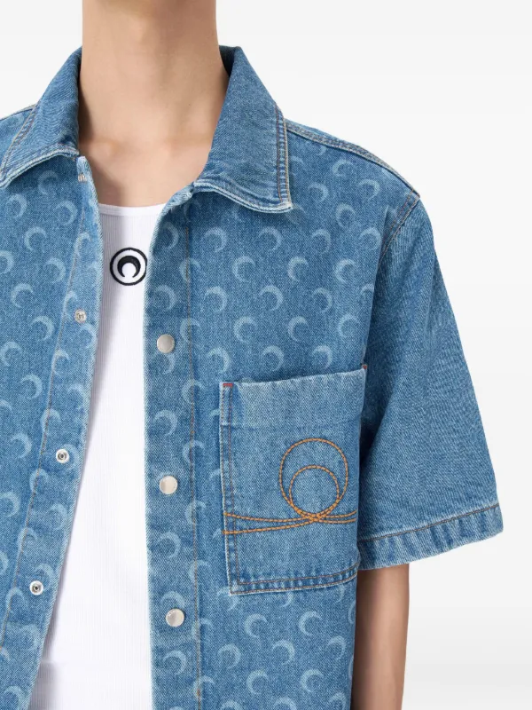 Marine Serre ムーンプリント デニムシャツ | ブルー | FARFETCH JP