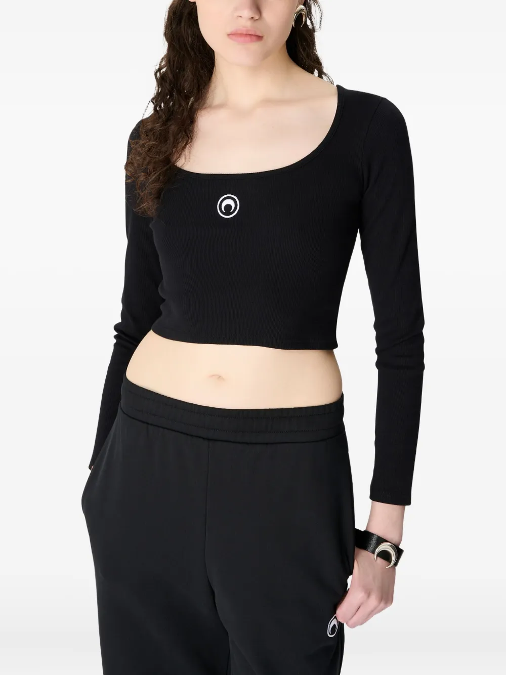 Marine Serre logo-embroidery jersey top - Nero