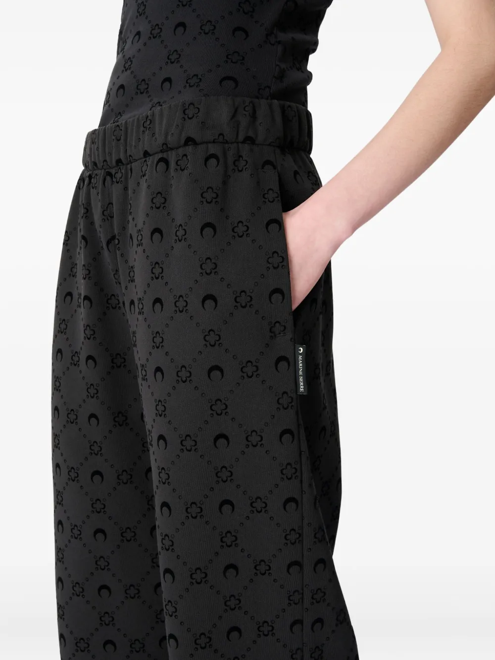 Marine Serre Moon-logo Fleece Sweatpants In Black