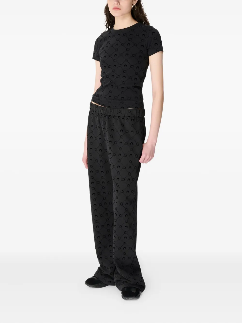 Marine Serre Moon-logo Fleece Sweatpants In Black