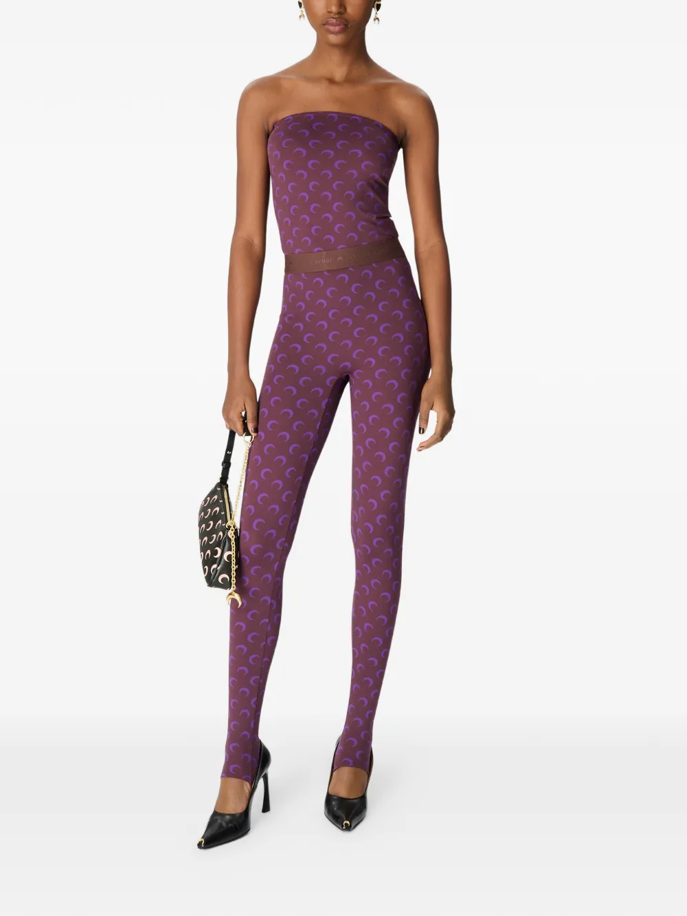 Marine Serre Moon-print Jersey Leggings In Purple