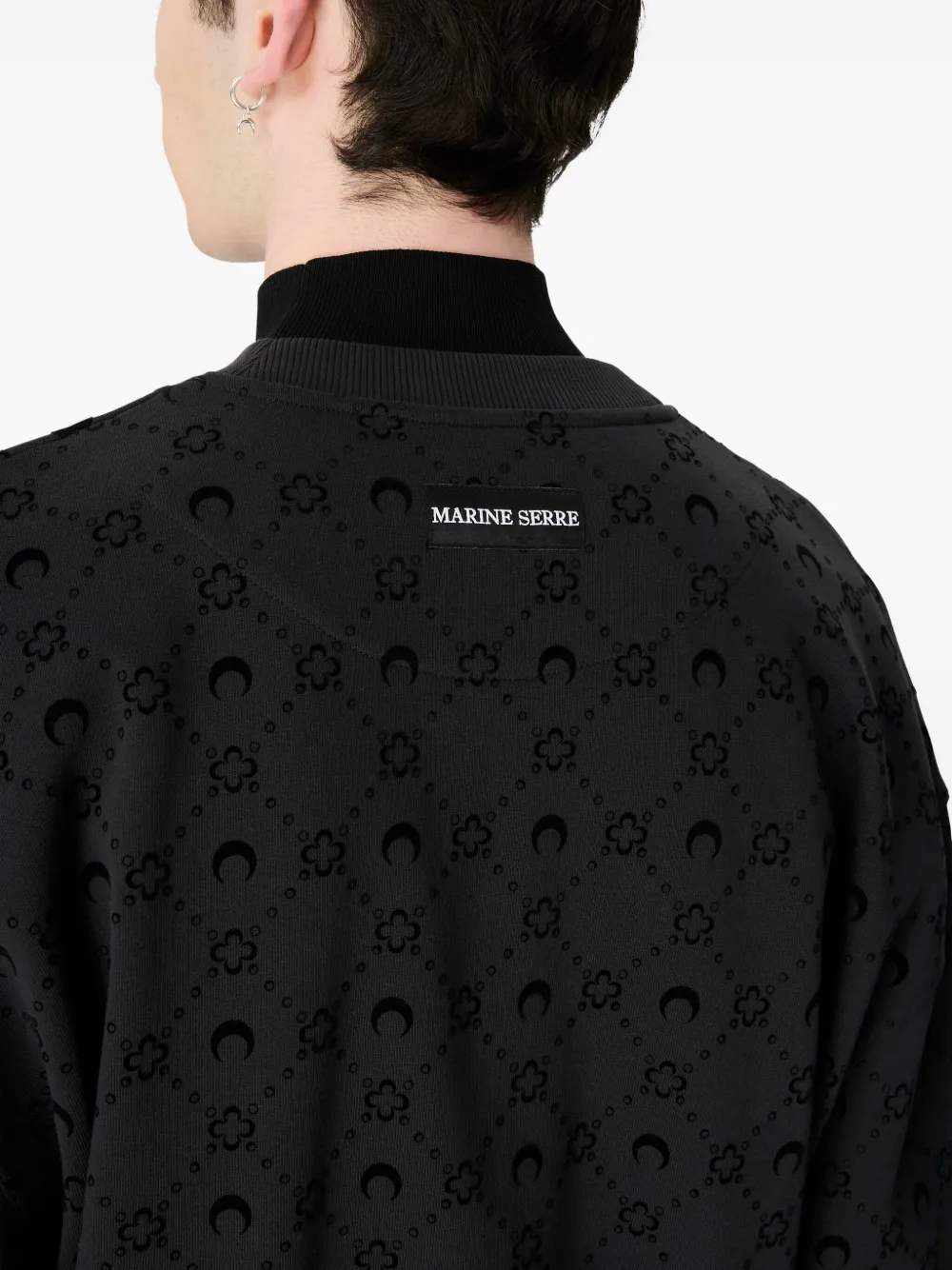 Marine Serre Moonogram Flocked Fleece Sweatshirt In Black