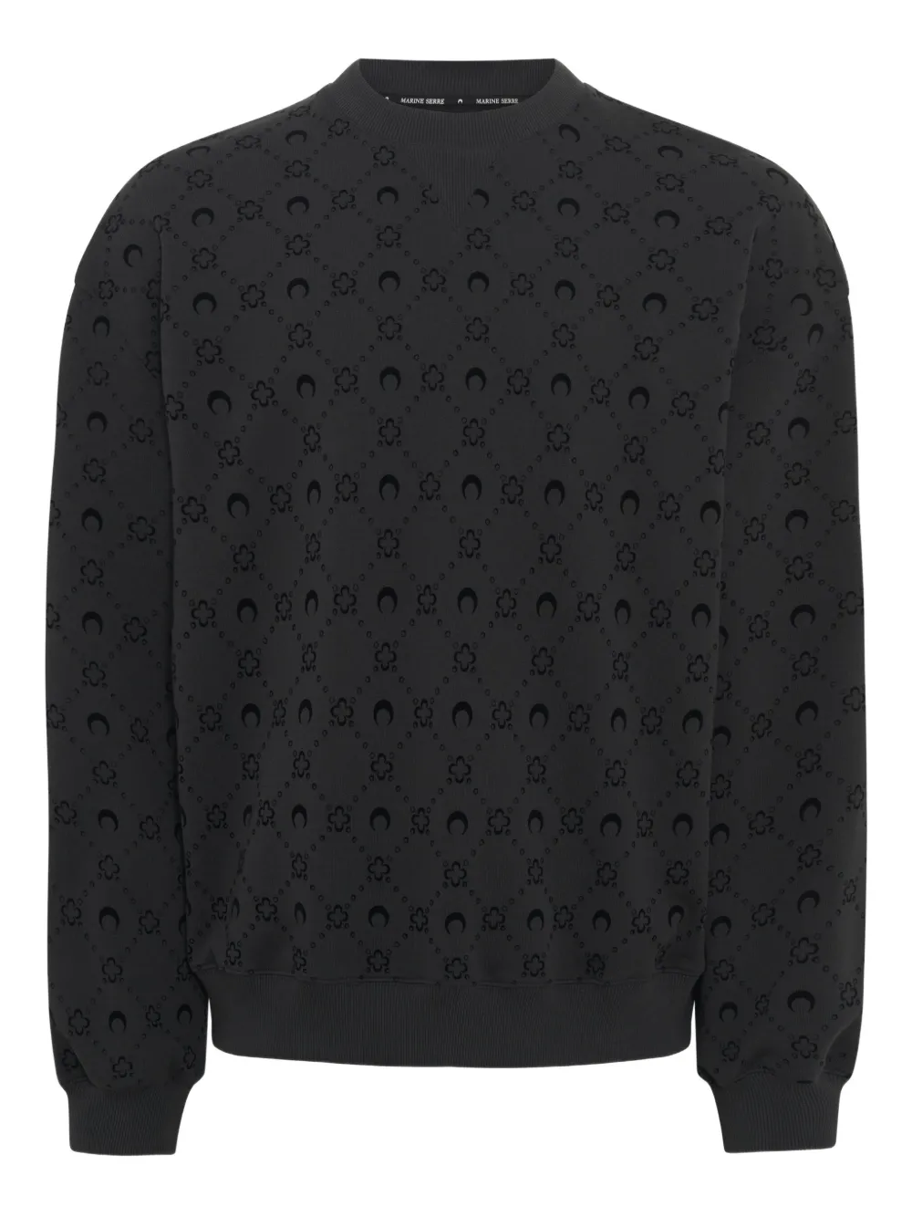 Marine Serre Moonogram Flocked Fleece Sweatshirt In Black