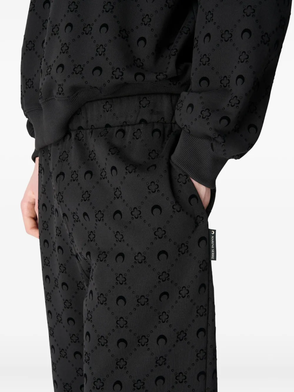 Marine Serre Moonogram Flocked Fleece Sweatshirt In Black