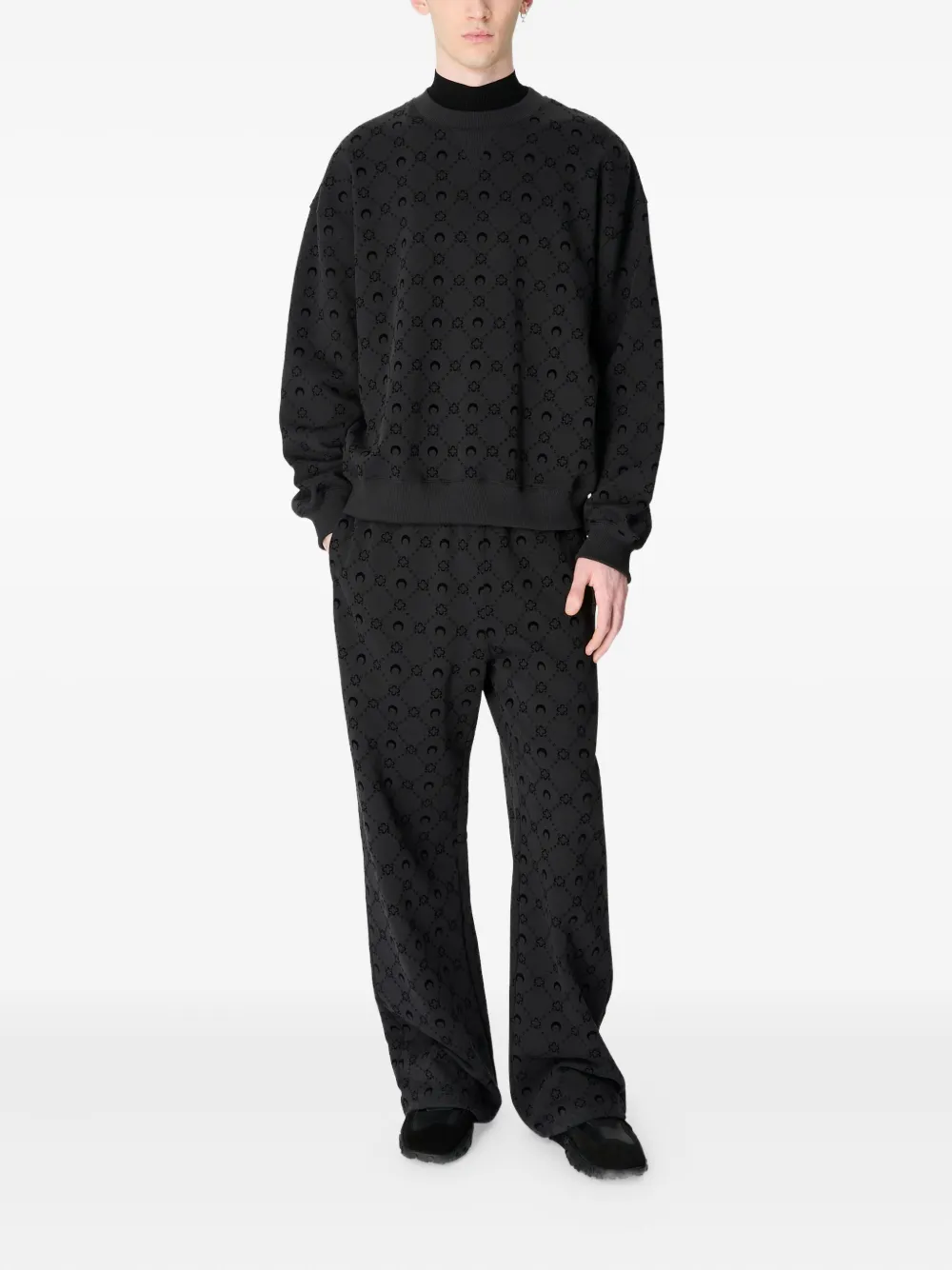 Marine Serre Moonogram Flocked Fleece Sweatshirt In Black