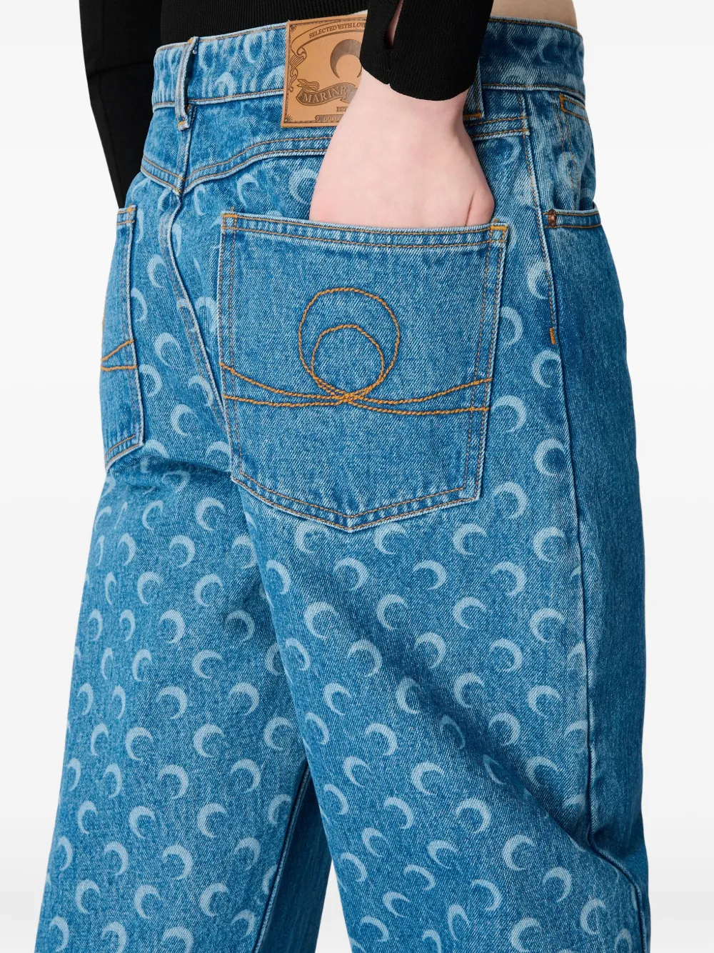 Marine Serre Loose Fit Jeans In Moon Laser Wash In Blue
