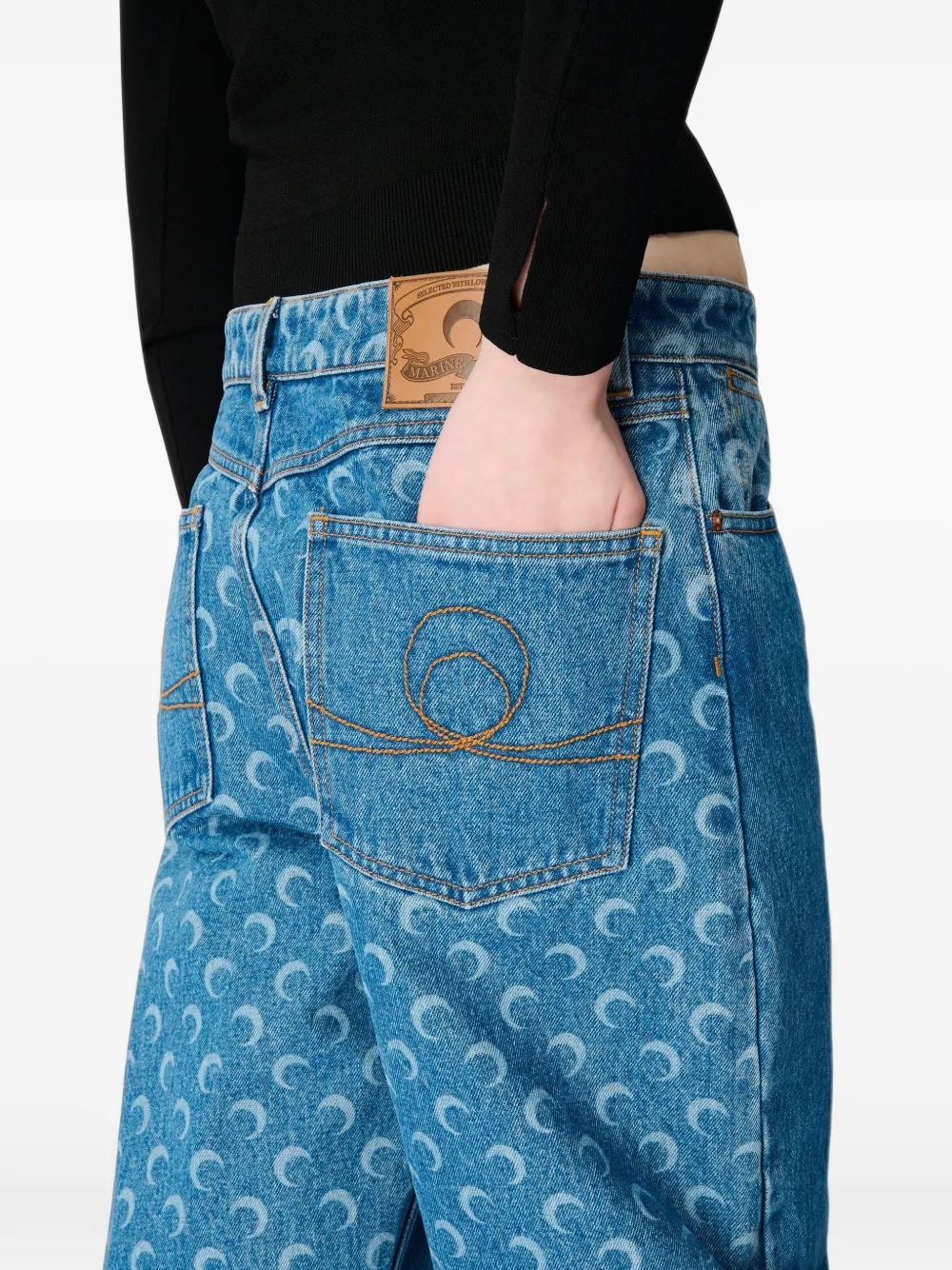 Marine Serre Moon Laser jeans met wijde pijpen Blauw