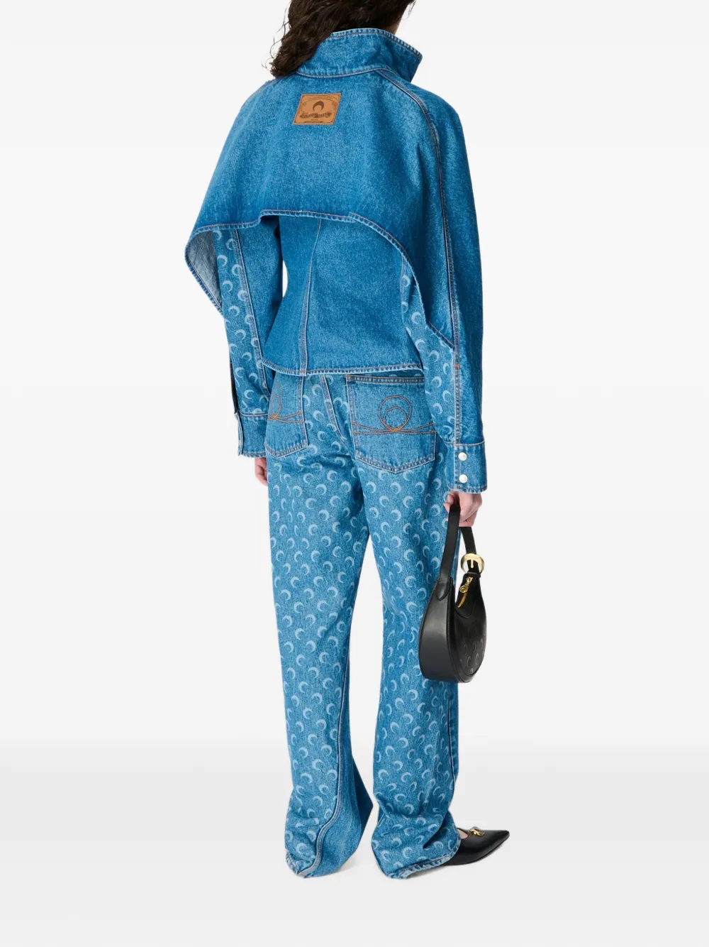 Marine Serre Moon Laser jeans met wijde pijpen Blauw