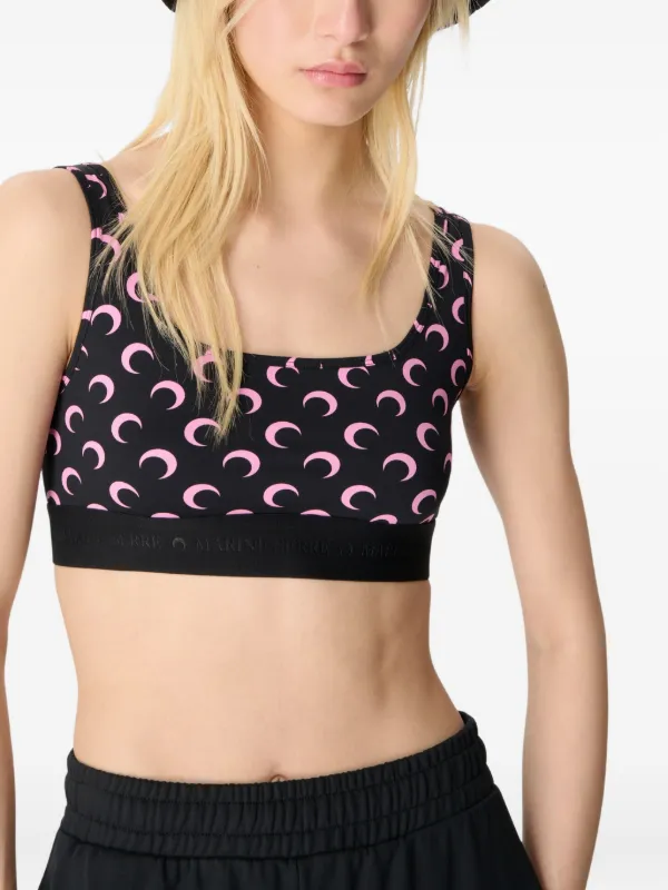 Marine Serre moon-printed Jersey Sports Bra | Black | FARFETCH
