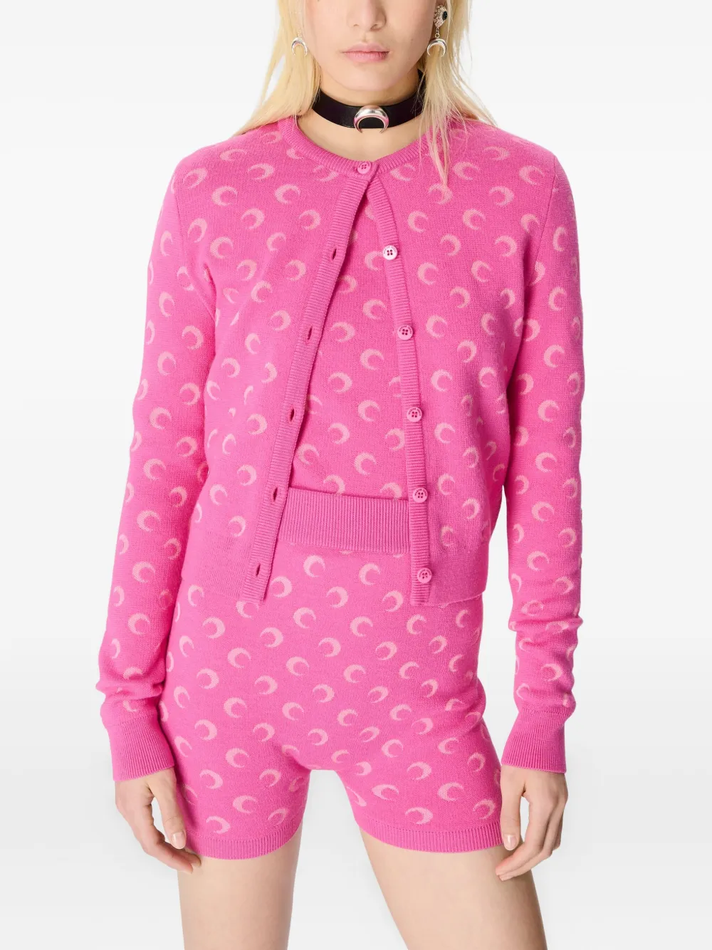 Marine Serre moon-jacquard knitted shorts - Rosa