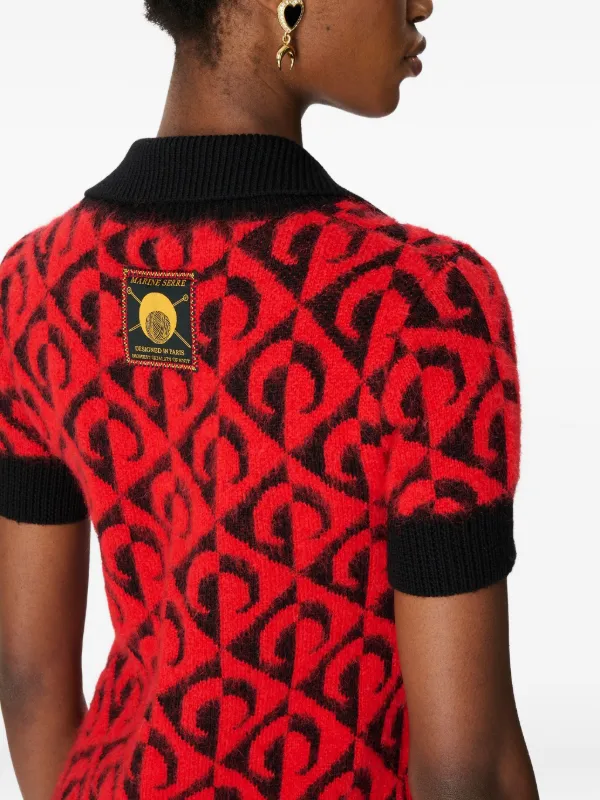 Marine Serre Moon lozenge-knit Polo Dress | Red | FARFETCH PL