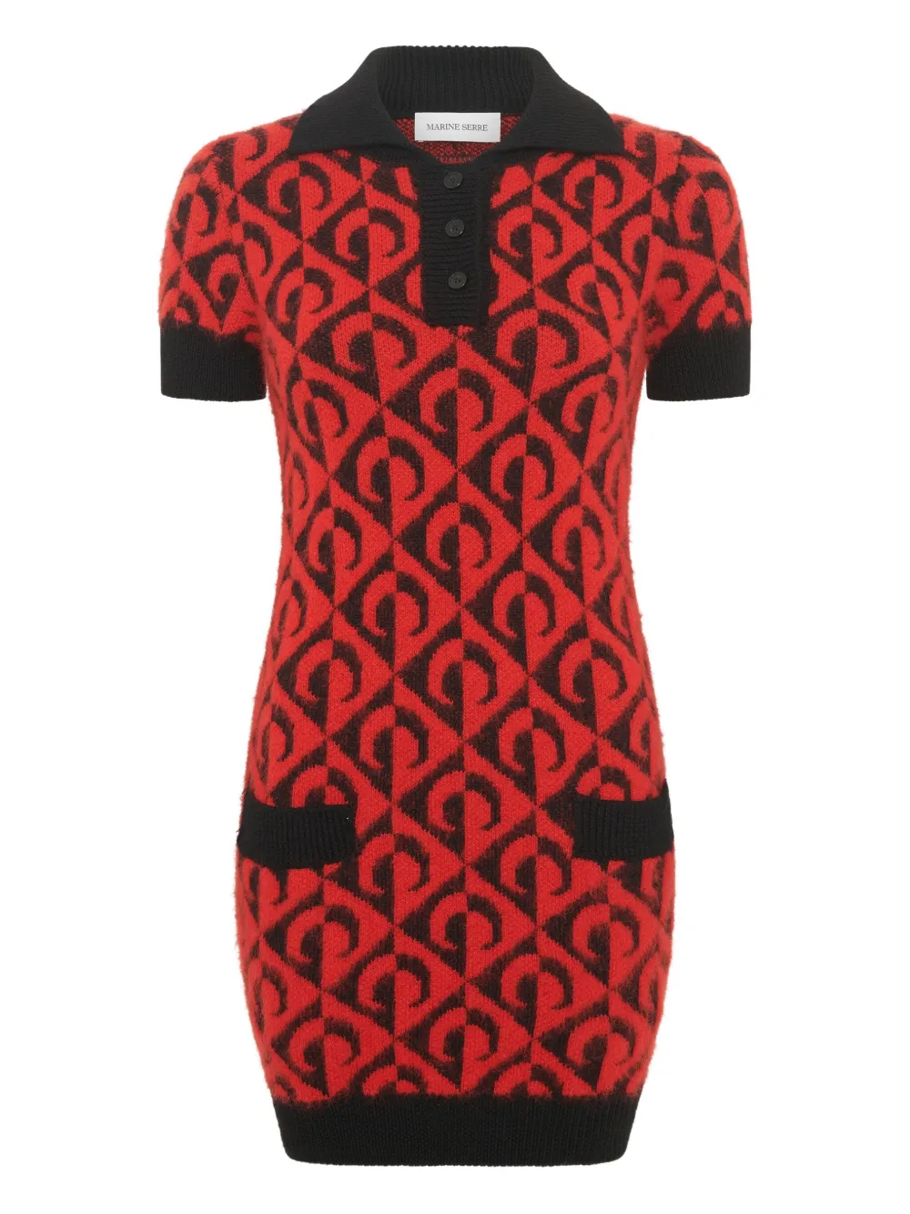Marine Serre Moon lozenge-knit polo dress - Rot