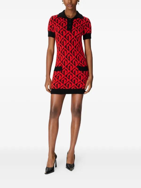 Marine Serre Moon lozenge-knit Polo Dress | Red | FARFETCH