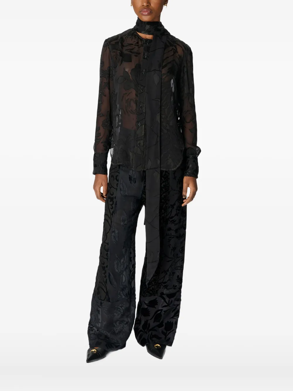 Marine Serre floral-print silk scarf blouse | Black | Image 1