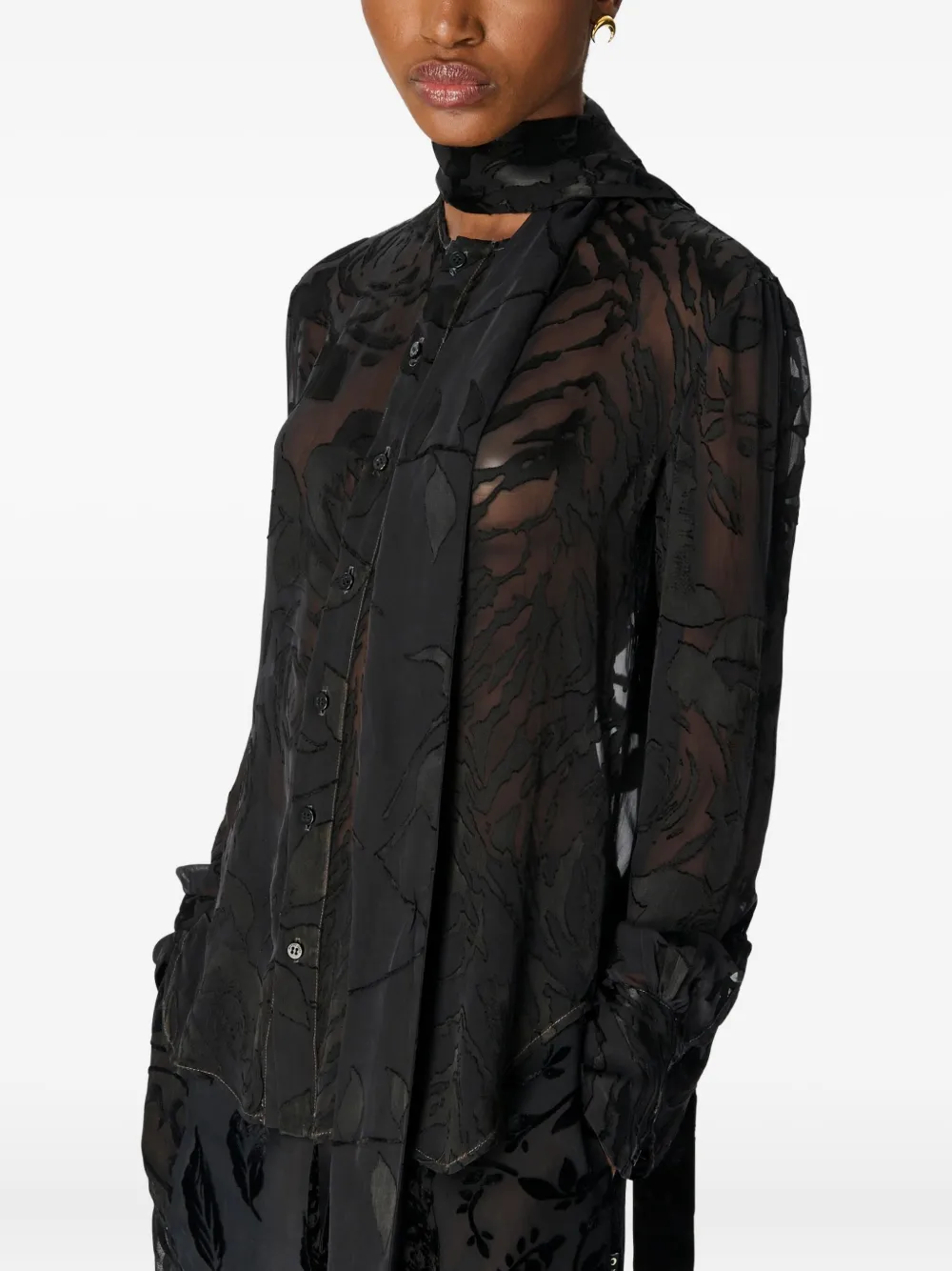 Marine Serre Zijden blouse met bloemenprint Zwart