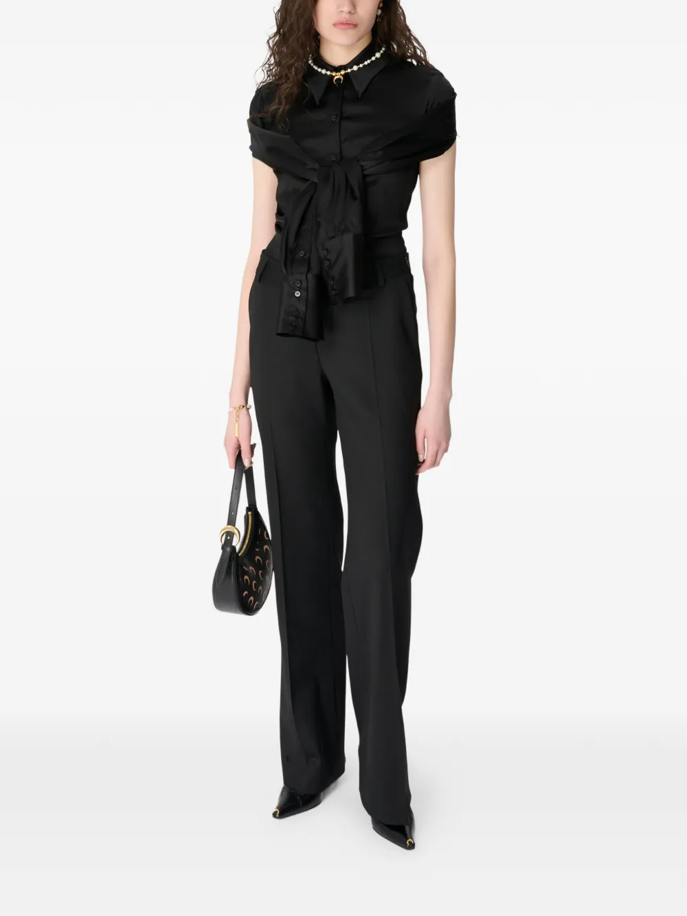Marine Serre Virgin-wool Straight Trousers In Black