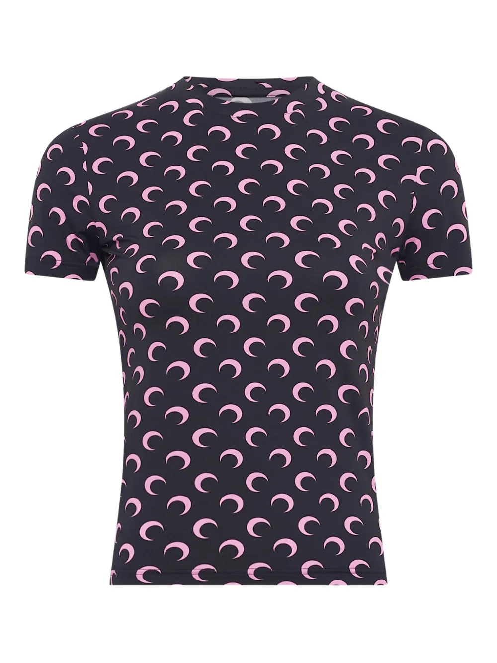 Marine Serre Moon Printed Jersey Ss Crewneck Top Woman Black In Black
