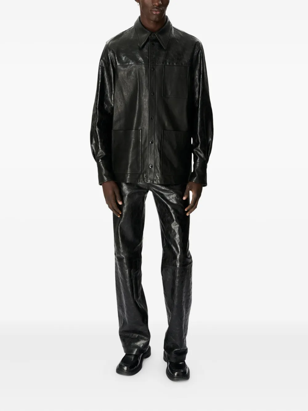Marine Serre Glossy Moon Leather Shirt In Black