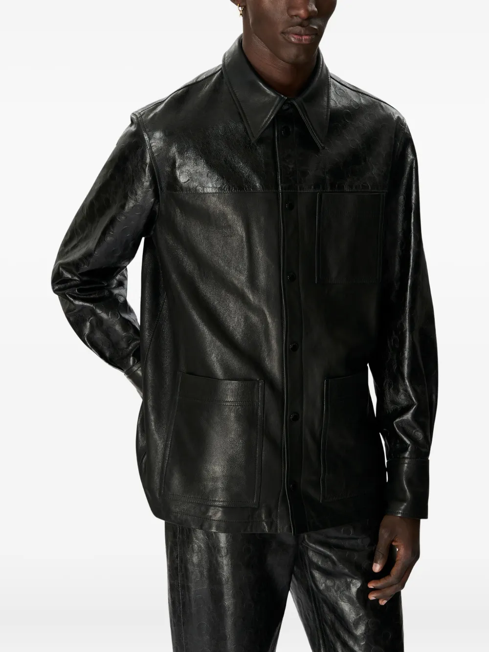 Marine Serre Glossy Moon Leather Shirt In Black