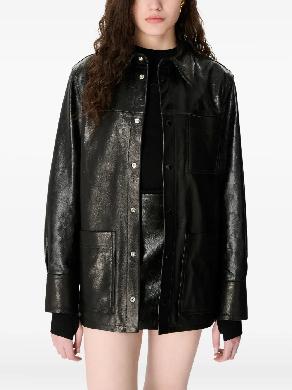 Marine Serre Glossy Moon Leather Shirt In Black