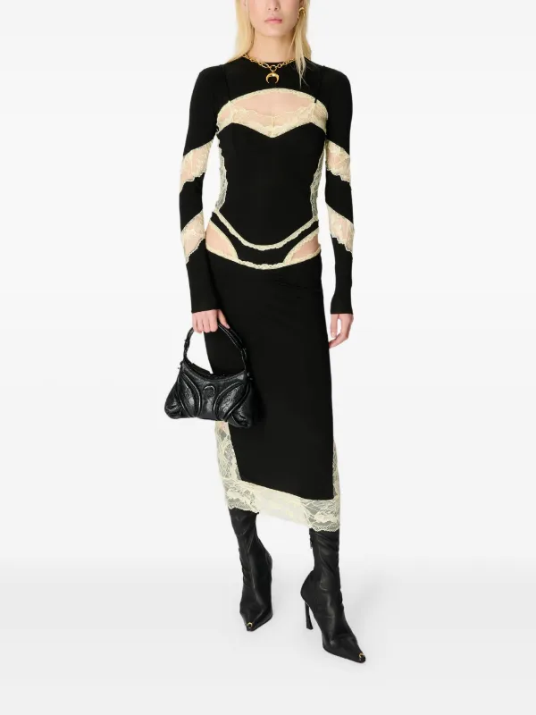 Marine Serre lace-insert cut-out Midi Dress | Black | FARFETCH