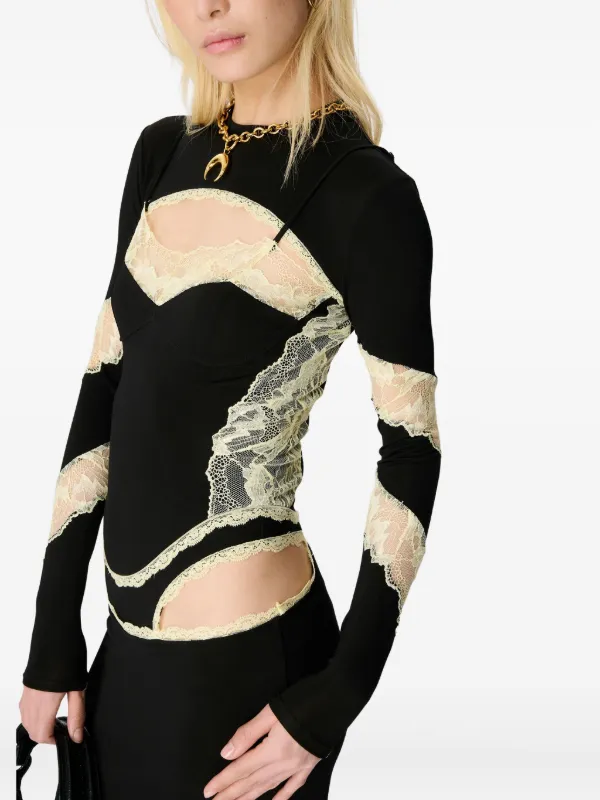 Marine Serre lace-insert cut-out Midi Dress | Black | FARFETCH
