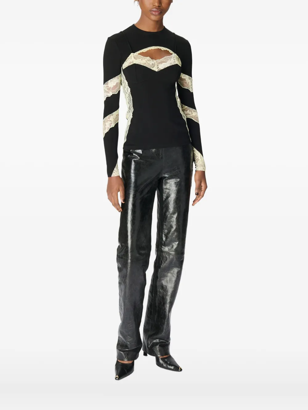Marine Serre Lace-insert Top In Black