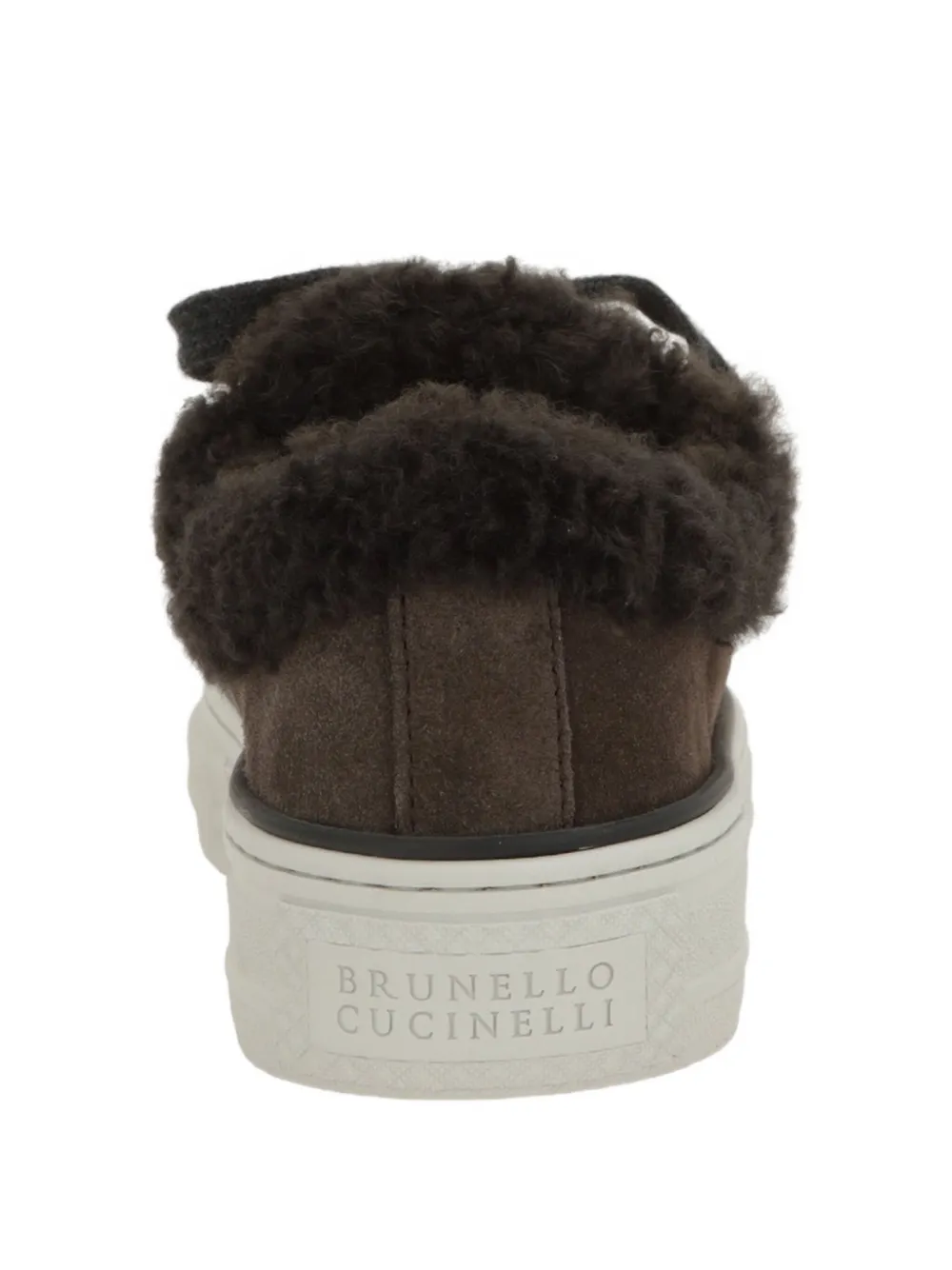 Brunello Cucinelli Shearling-trim Lace-up Sneakers In Brown