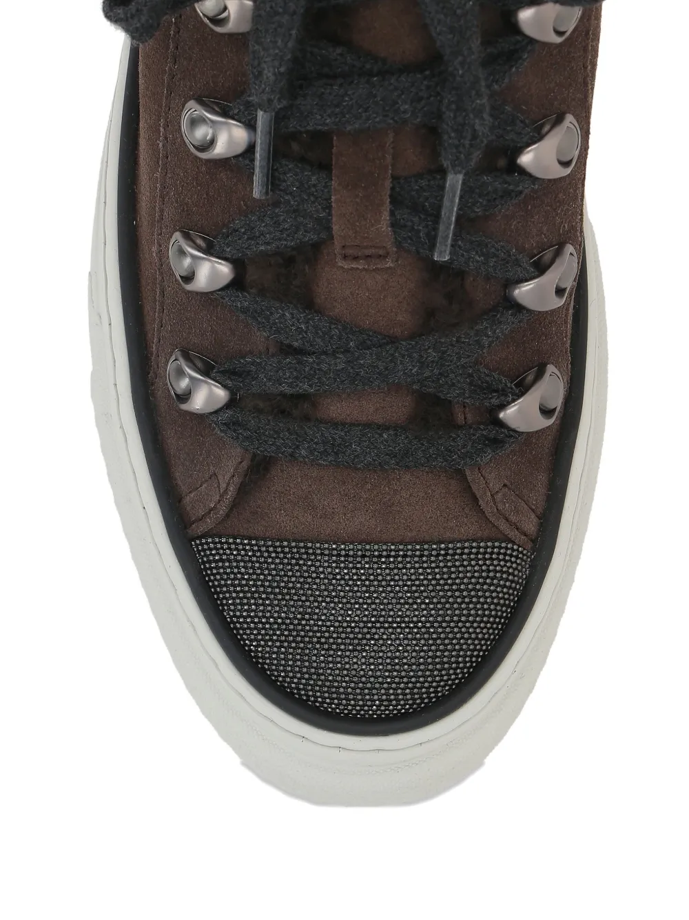 Brunello Cucinelli Shearling-trim Lace-up Sneakers In Brown