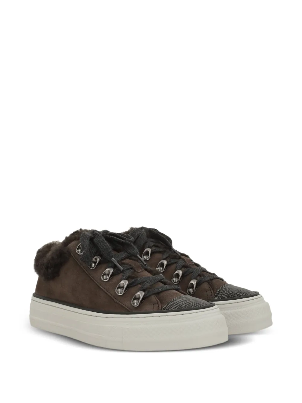 Brunello Cucinelli Sneakers met lammy afwerking Bruin