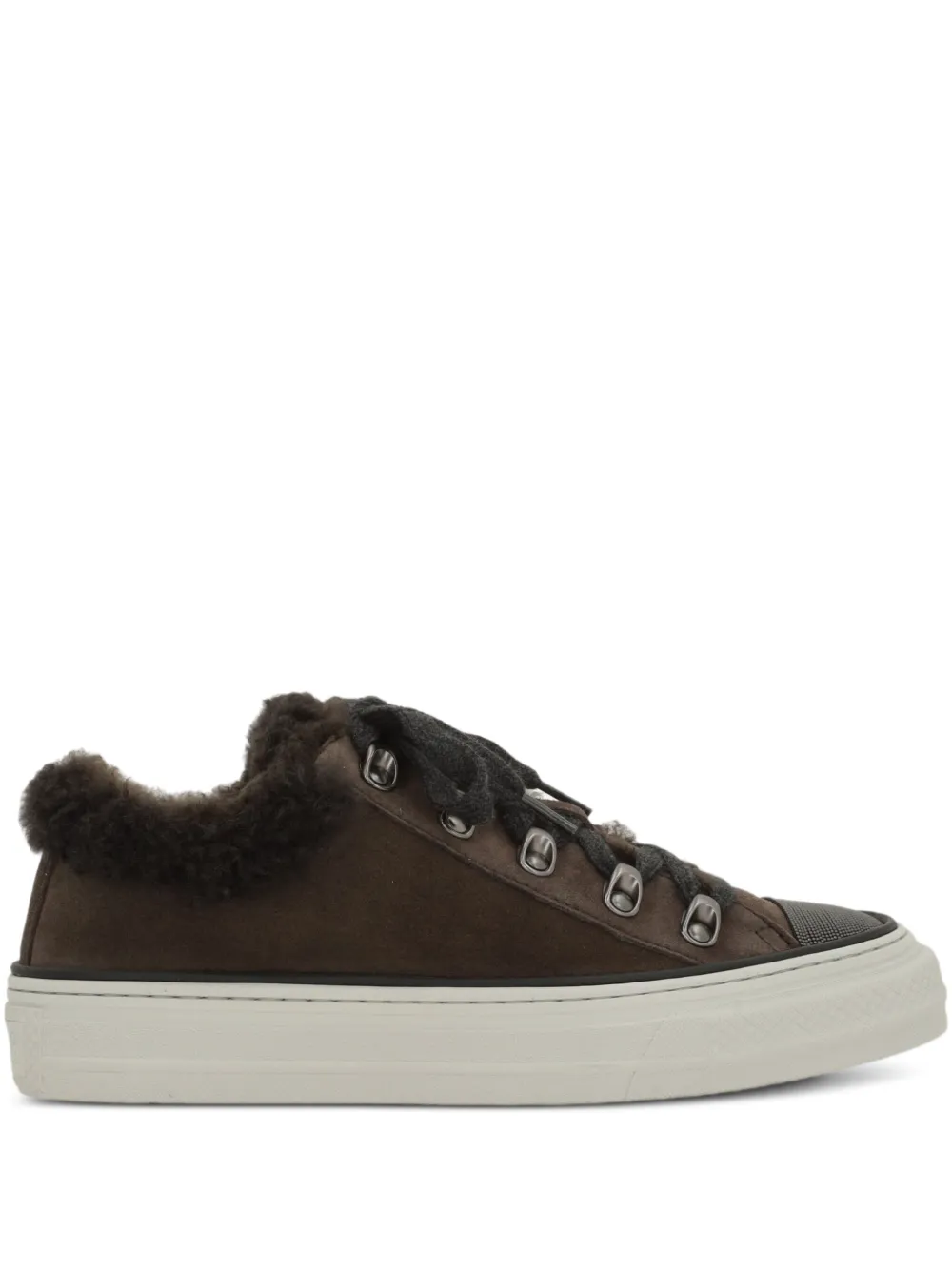 Brunello Cucinelli Sneakers met lammy afwerking Bruin